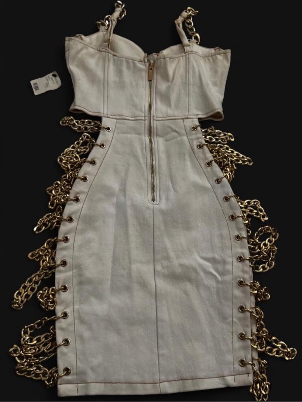 AKIRA Cream Midi Dress with Gold Chain Trim - Picture 2 of 5